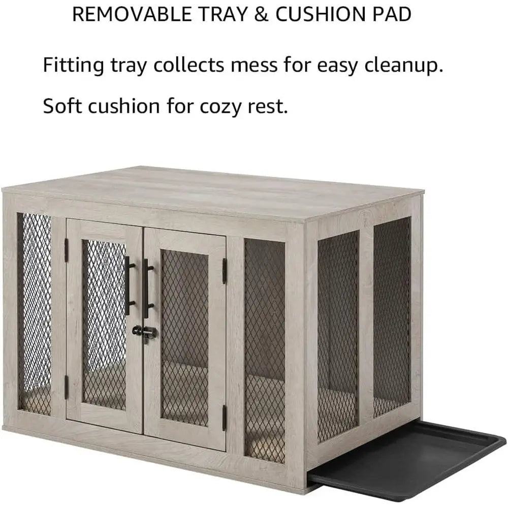 Furniture Style Dog Crate With Cushion And Tray Indoor Kennel
