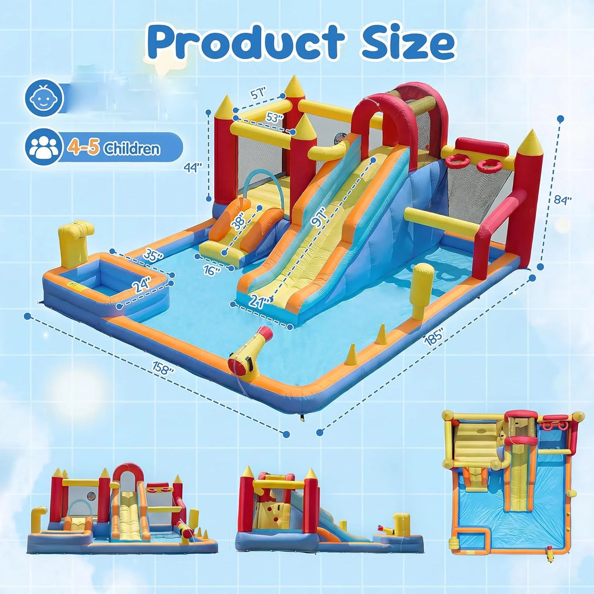 Inflatable Bounce House With Blower Stakes Repair Patches Storage Bag