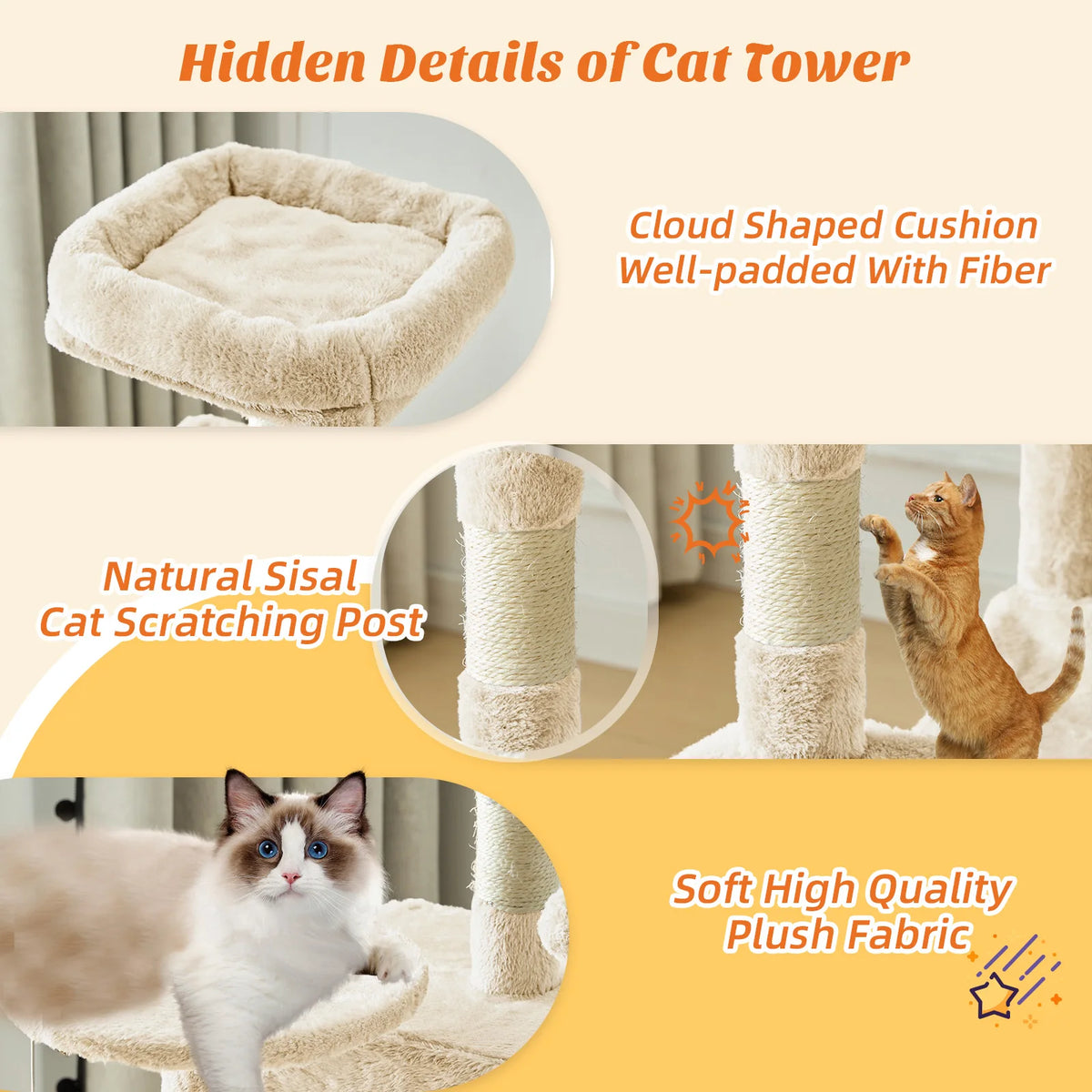 MCQ Cat Tree Tower With Sisal Scratching Posts And Condo