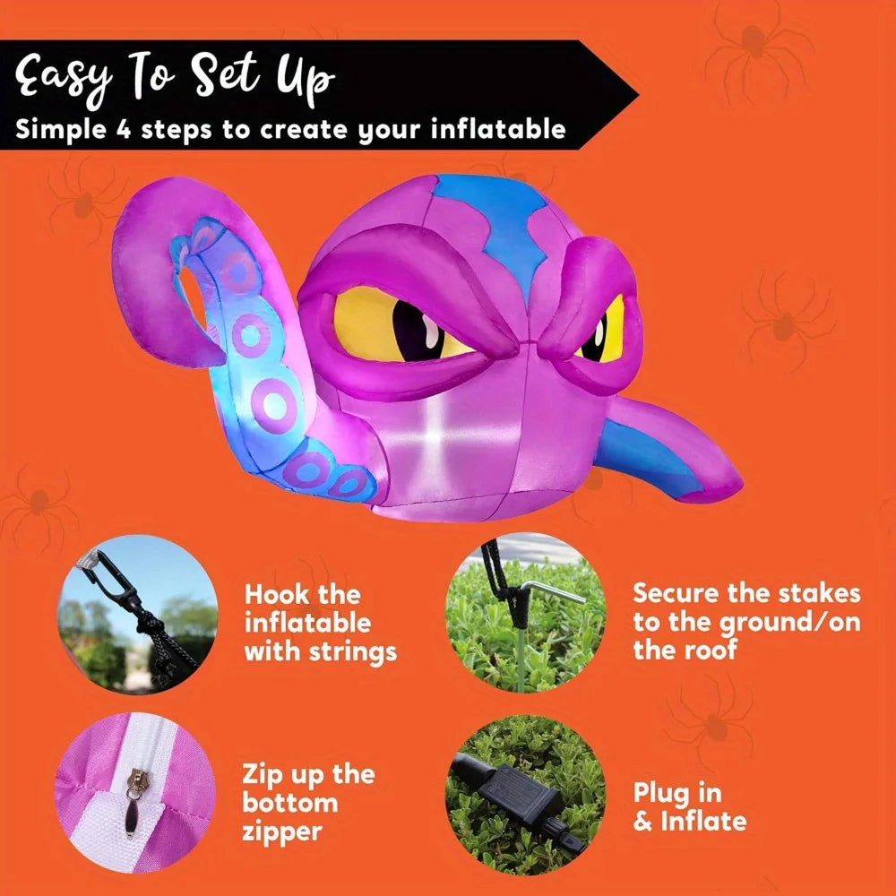 Halloween Inflatable Octopus Window Decor With Built In LED Lights