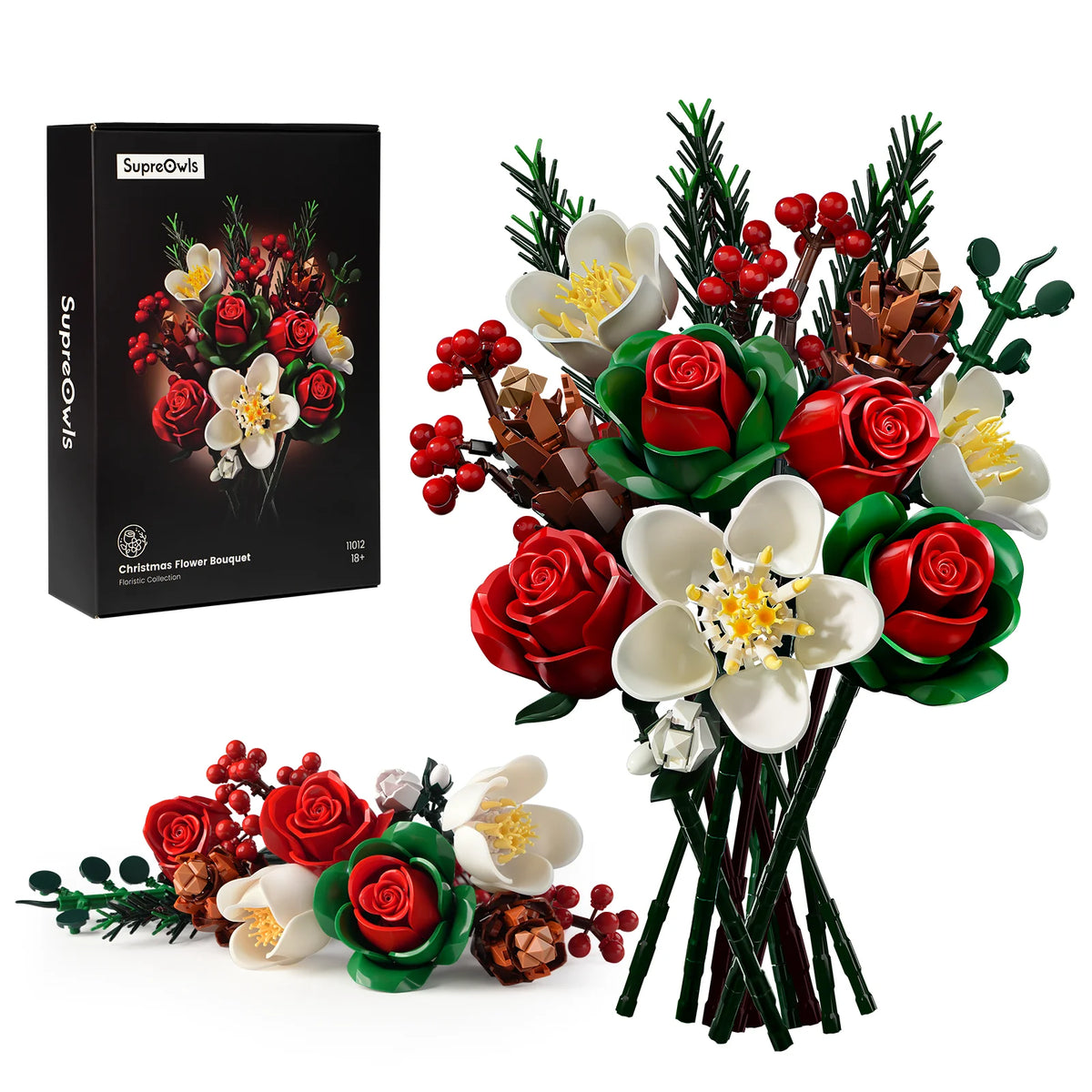 SupreOwls Christmas Rose Bouquet Building Blocks DIY Flower Decor