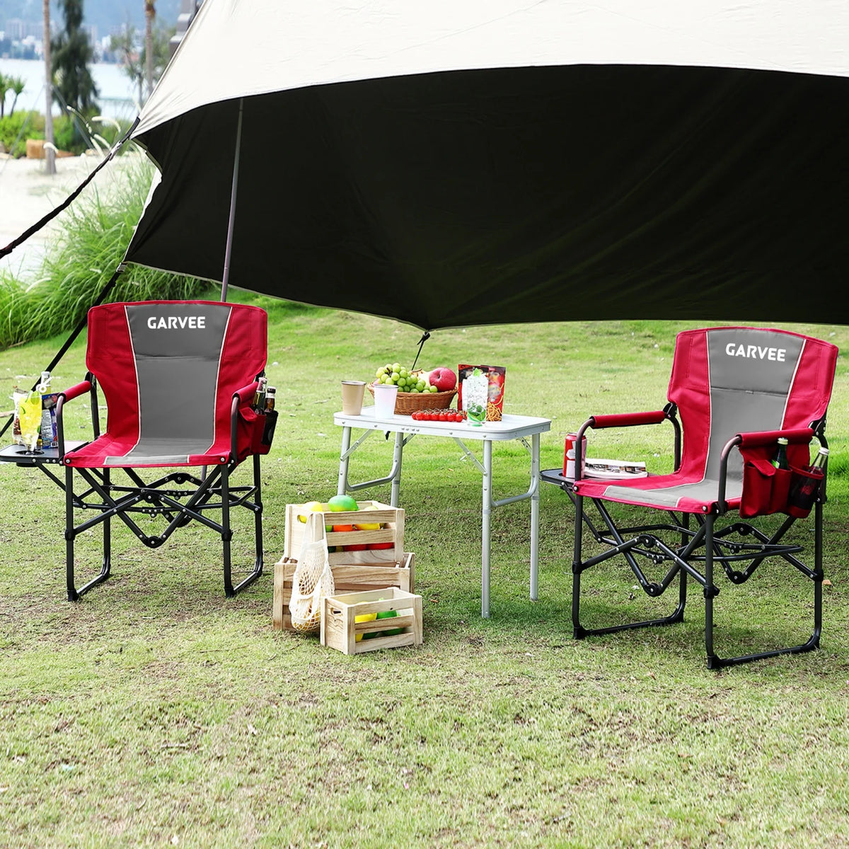 HiMISS Folding Directors Chair With Side Table And Cup Holder