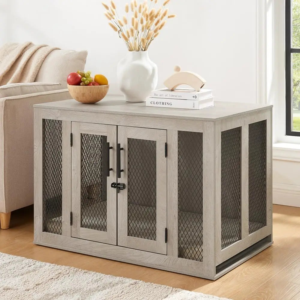 Furniture Style Dog Crate With Cushion And Tray Indoor Kennel
