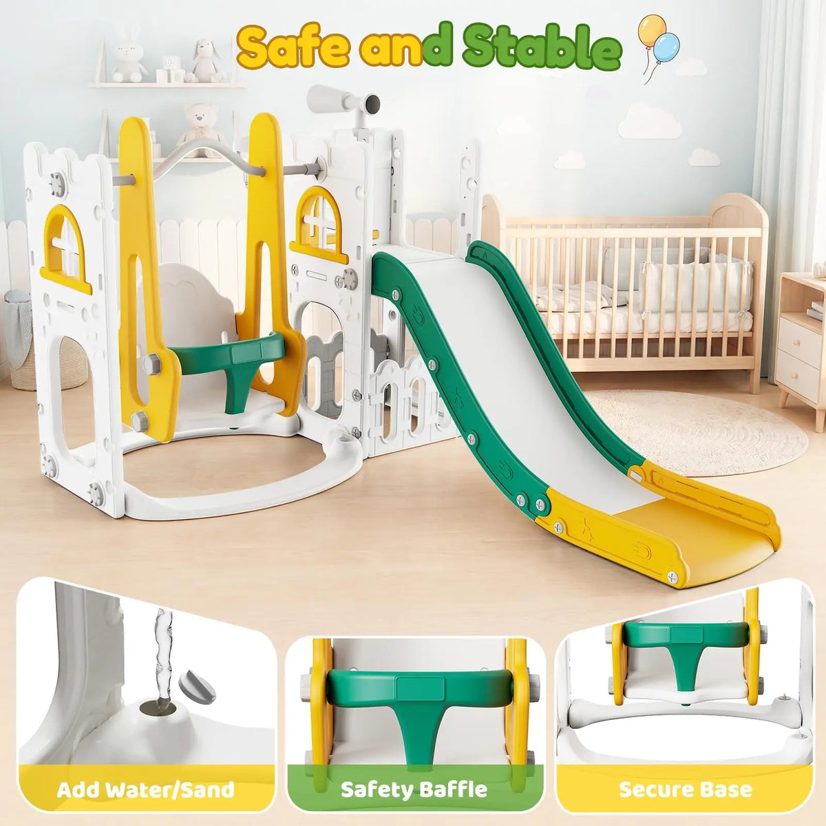 HiMISS Toddler Slide Swing Set With Climber And Basketball Hoop