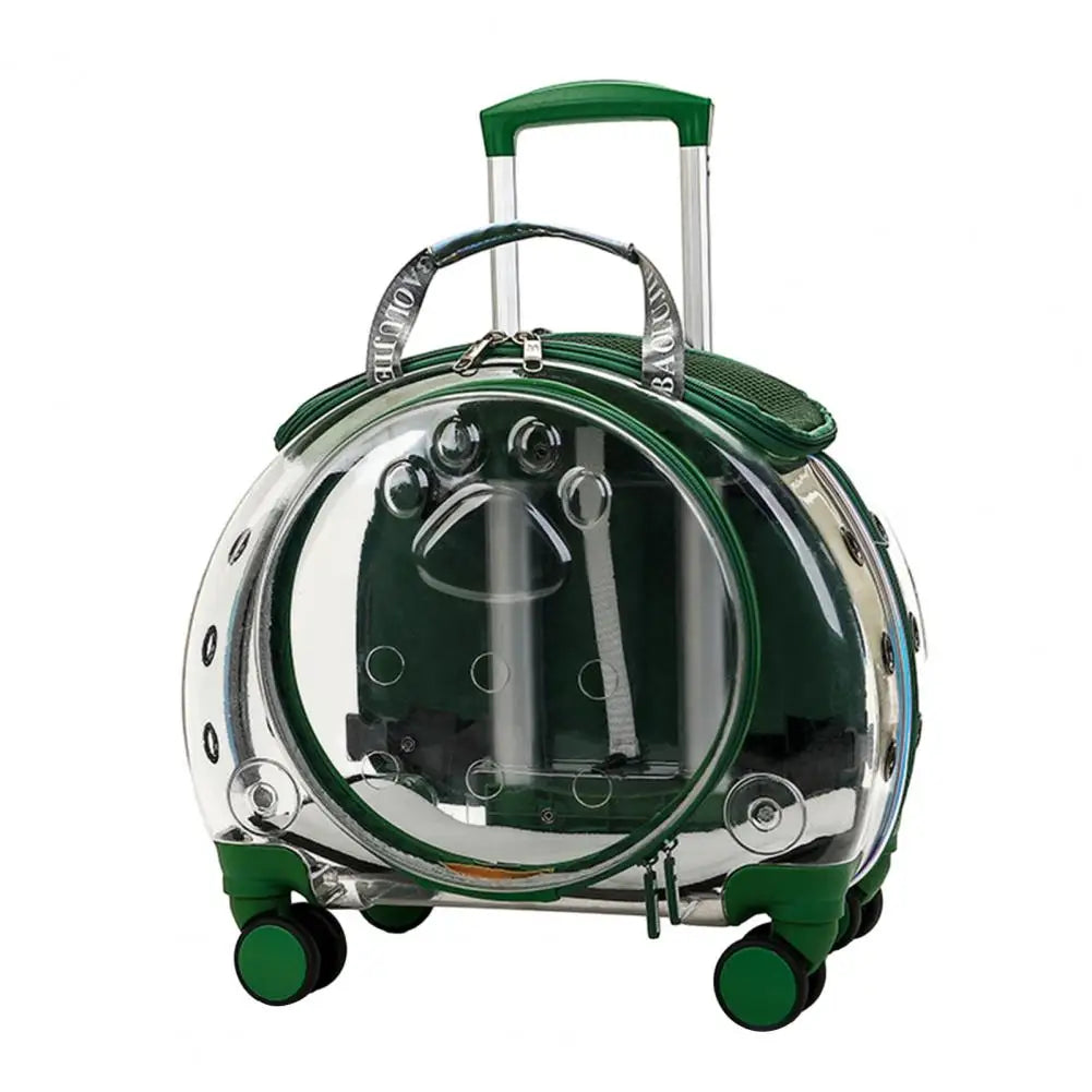 Portable Pet Rolling Carrier With Clear Ventilation And Silent Wheels