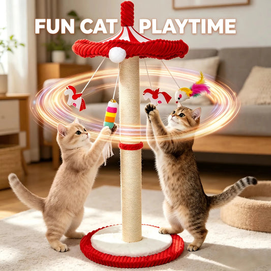 CWV Rotating Cat Scratching Post With Interactive Feather Toys