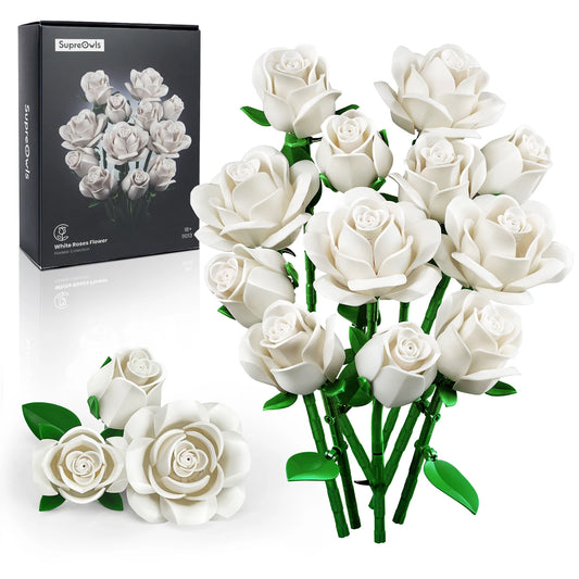 SupreOwls Roses Building Blocks Flower Bouquet Decor Set For Gift