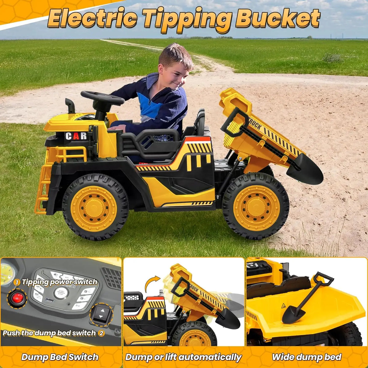 JOYRACER 24V Electric Two Seater Dump Truck Ride On Remote Control