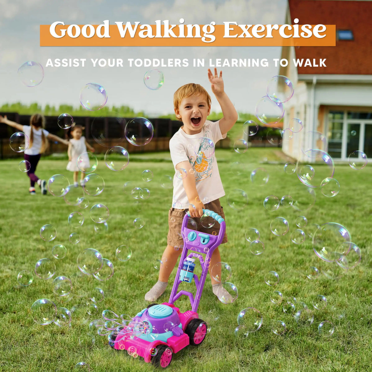 Joyfy Bubble Lawn Mower Machine for Kids Outdoor Play