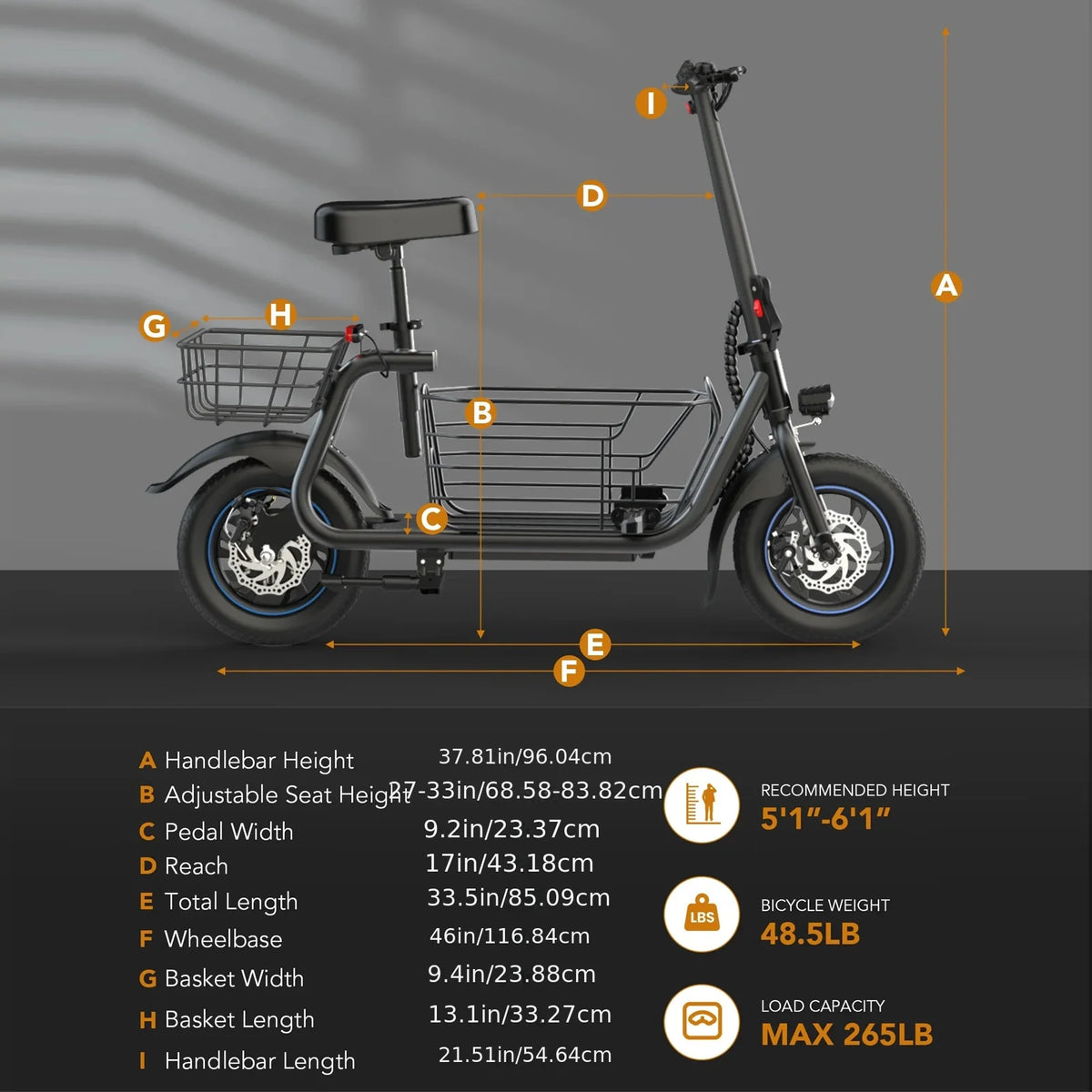 GYROOR Foldable Electric Scooter With Pet Basket And Three Modes