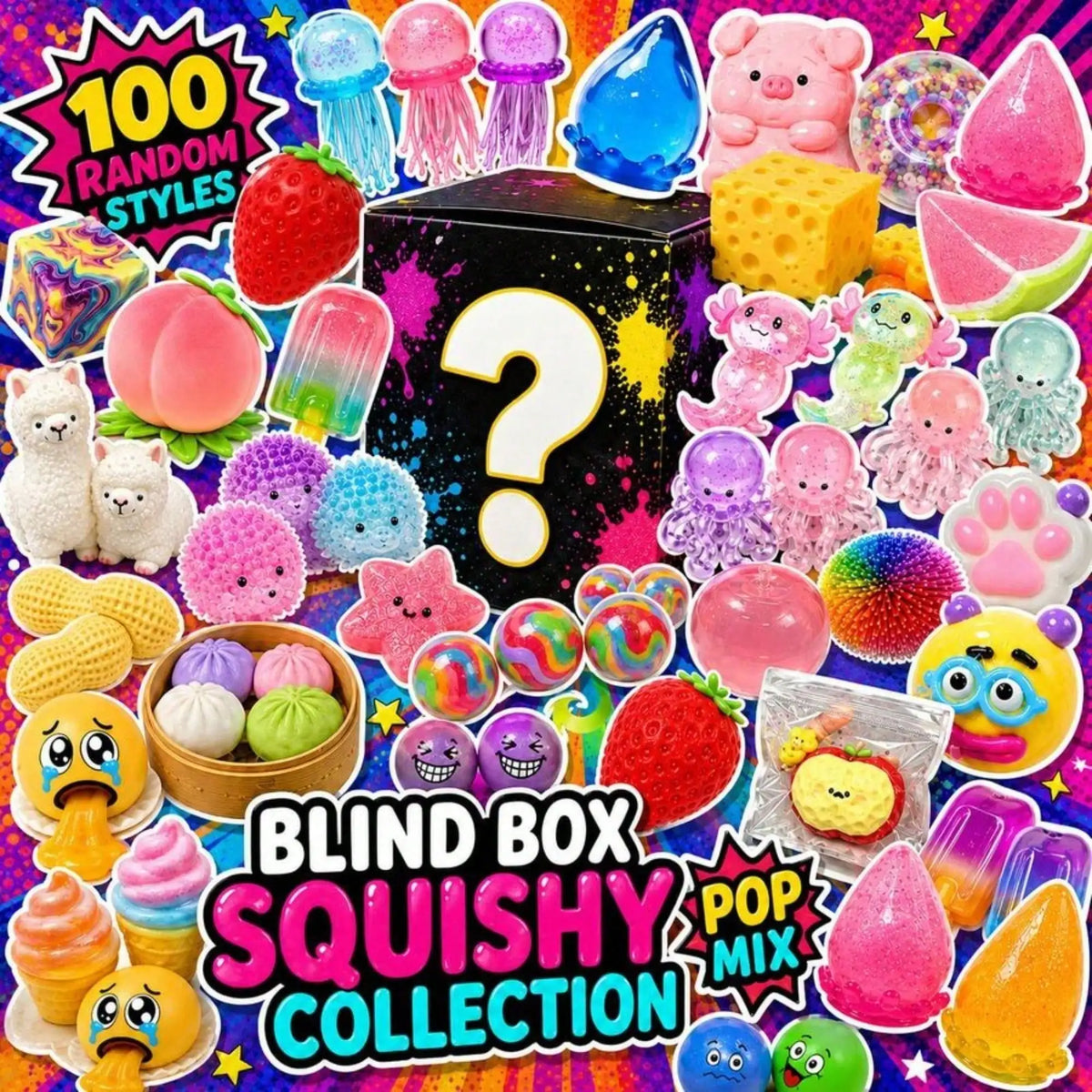 1pc Squishy Toy Party Favors, Soft Rubber Stress Relief Fidget, Random Cute Collectible Gift for Kids Adults, Office Desk Decor Birthday Carnival Prizes