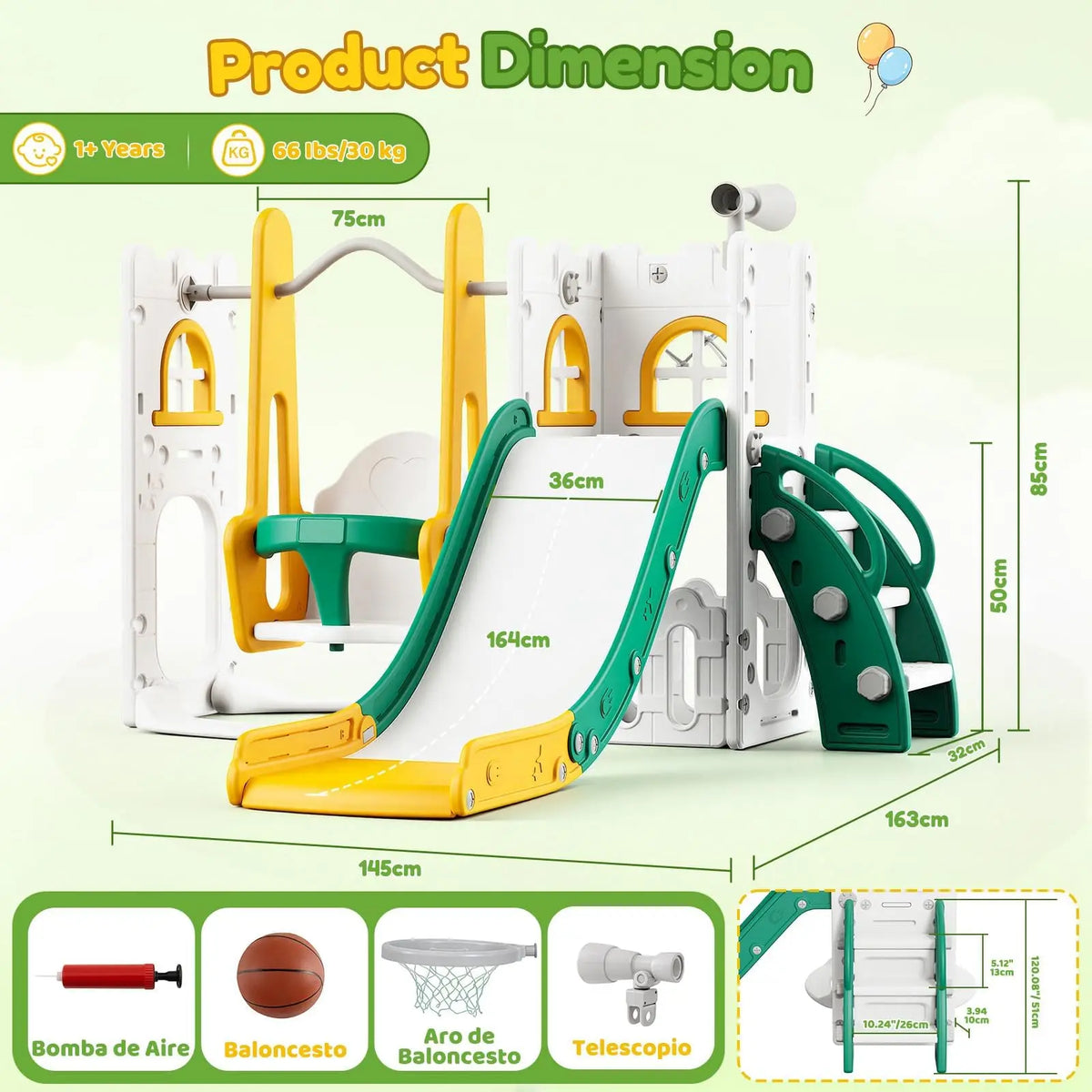 HiMISS Toddler Slide Swing Set With Climber And Basketball Hoop