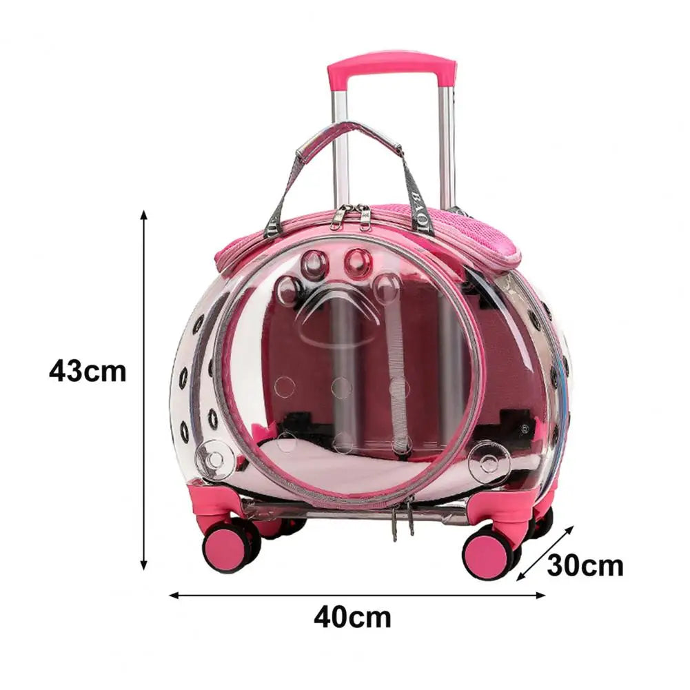 Portable Pet Rolling Carrier With Clear Ventilation And Silent Wheels