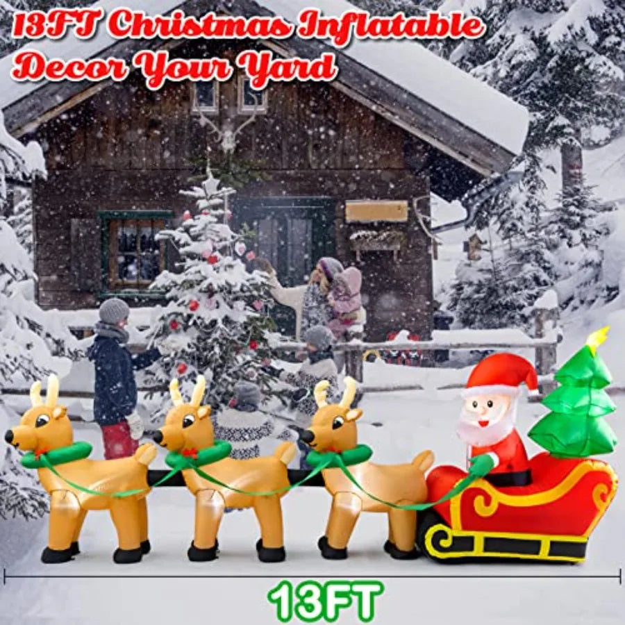 OLOEY Outdoor Christmas Inflatable Santa Sleigh Reindeer Decoration