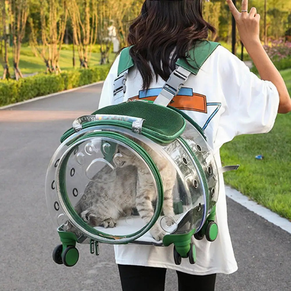 Portable Pet Rolling Carrier With Clear Ventilation And Silent Wheels
