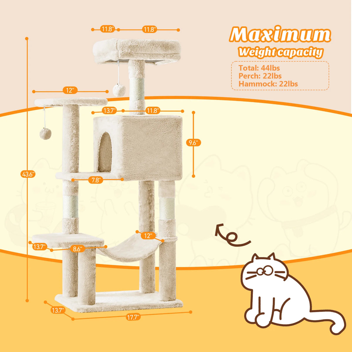 MCQ Cat Tree Tower With Sisal Scratching Posts And Condo