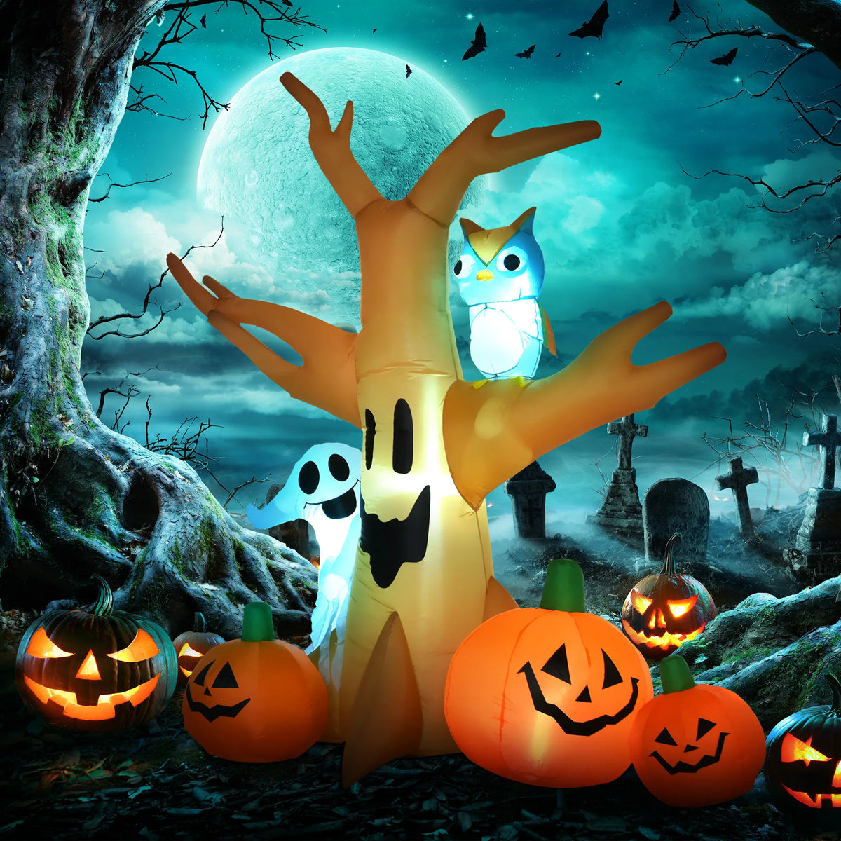 HOMCOM Inflatable Haunted Tree Halloween Outdoor Yard Decoration