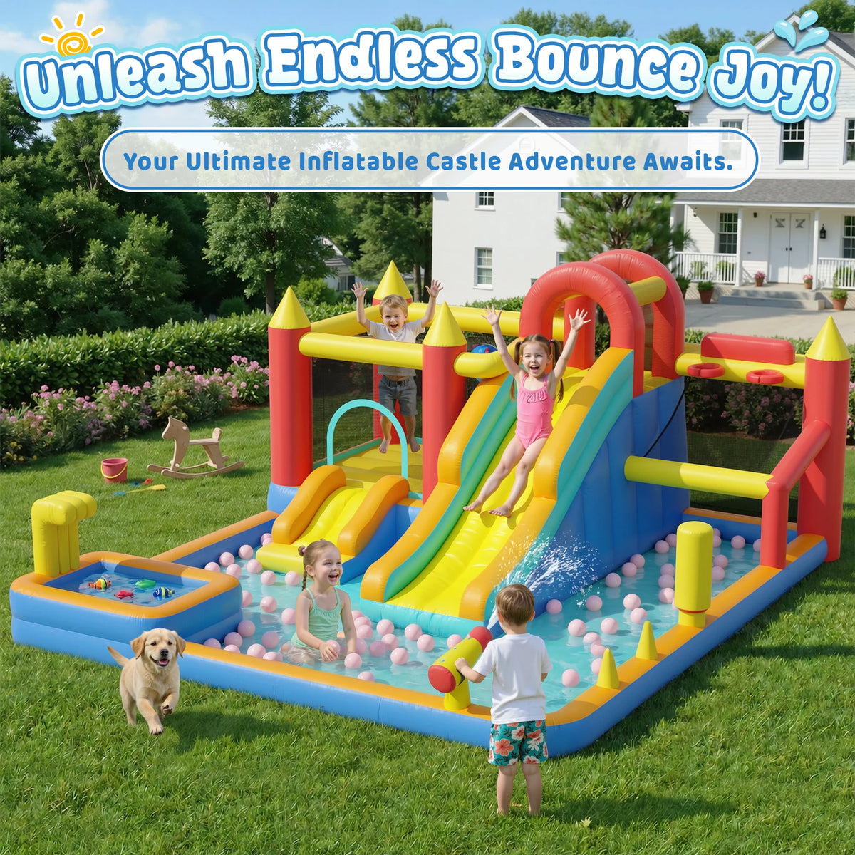 Inflatable Bounce House With Blower Stakes Repair Patches Storage Bag