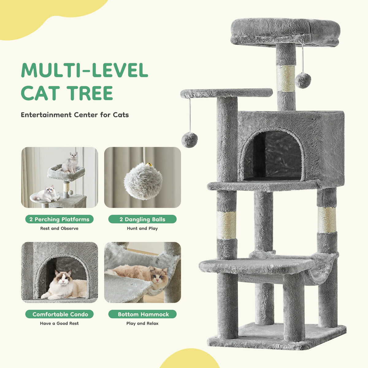 JHK Multi-Level Cat Tree With Sisal Posts And Pet House