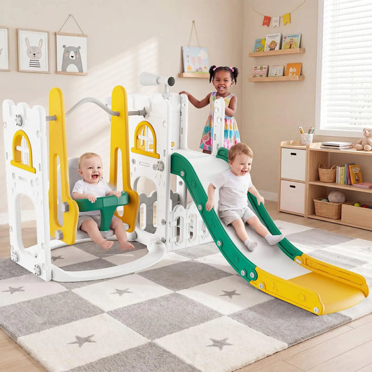HiMISS Toddler Slide Swing Set With Climber And Basketball Hoop