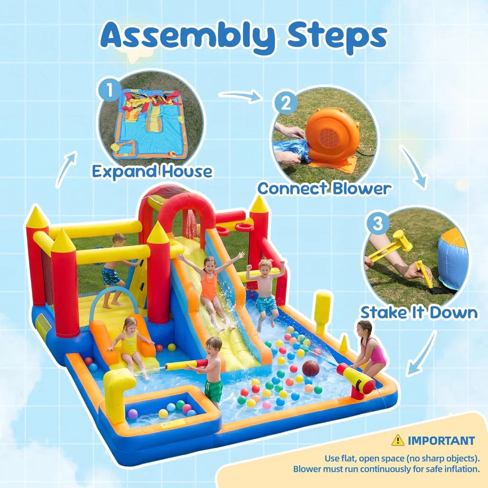 Inflatable Bounce House With Blower Stakes Repair Patches Storage Bag
