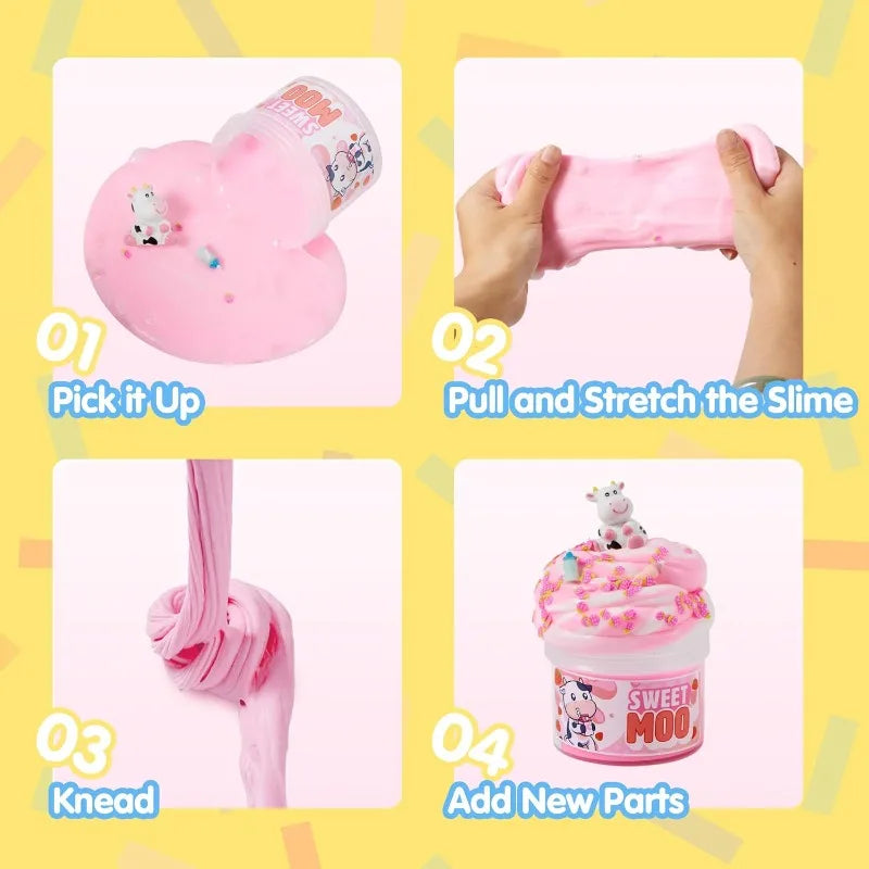 3-Pack Slime Party Favors Manta Ray Unicorn And Cow Themes