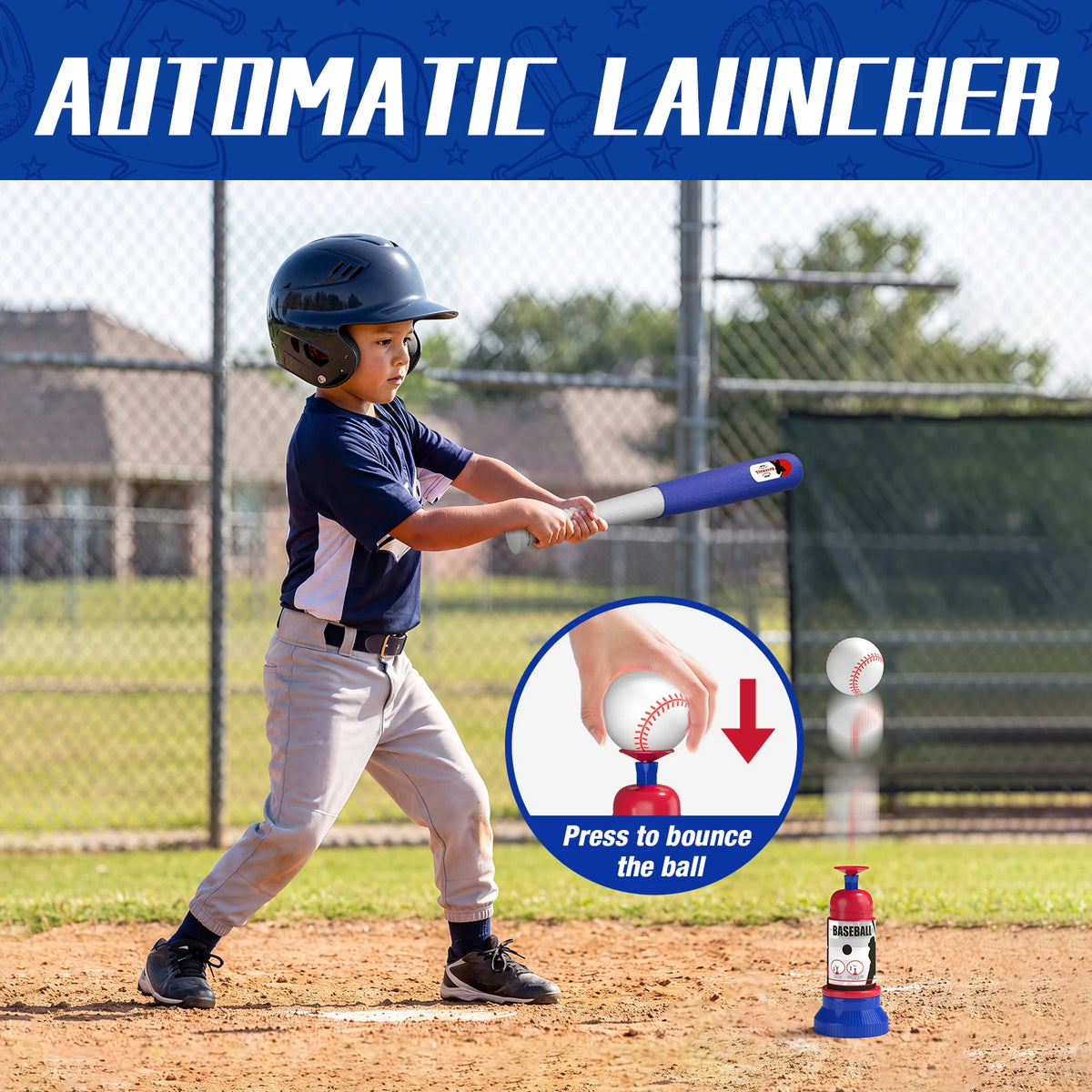 QDRAGON 3-in-1 Kids Baseball Set With Automatic Pitching Machine