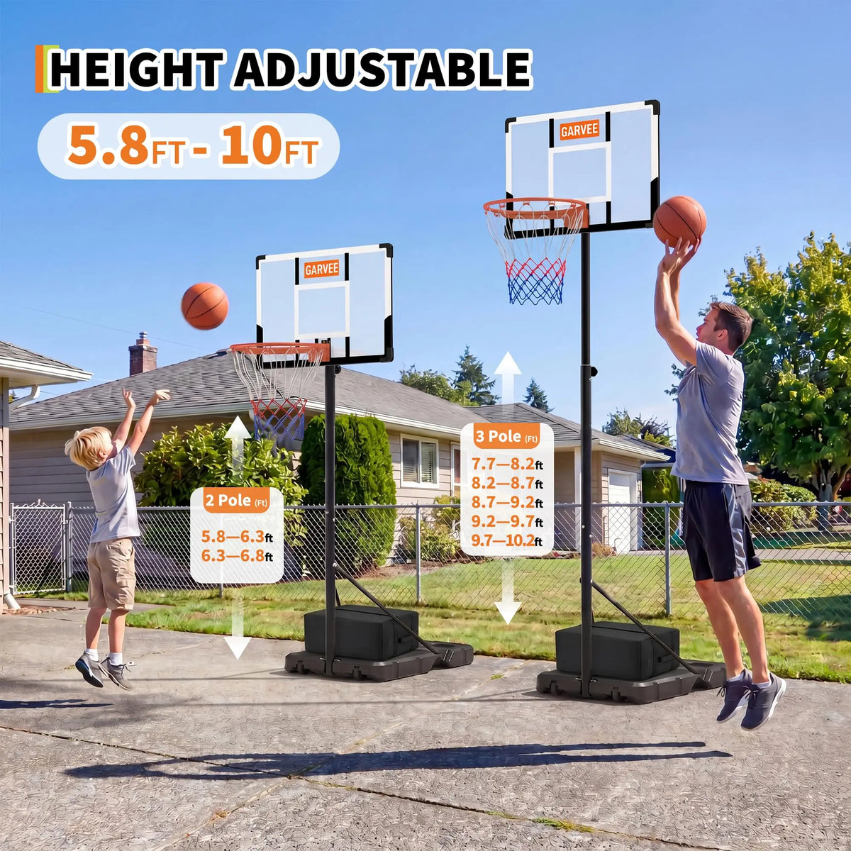 HiMISS Adjustable Portable Basketball Hoop With Backboard And Net