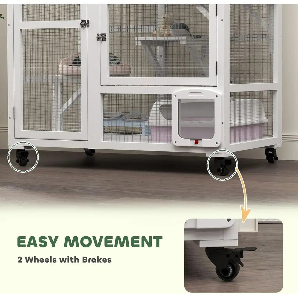 Indoor Mobile Cat Enclosure With Three Platforms And Hammock