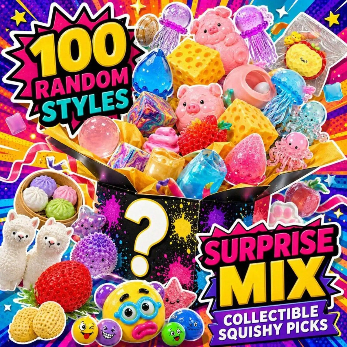 1pc Squishy Toy Party Favors, Soft Rubber Stress Relief Fidget, Random Cute Collectible Gift for Kids Adults, Office Desk Decor Birthday Carnival Prizes