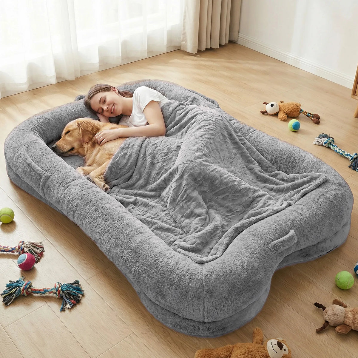 Portable Plush Dog Bed With Blanket And Non Slip Bottom