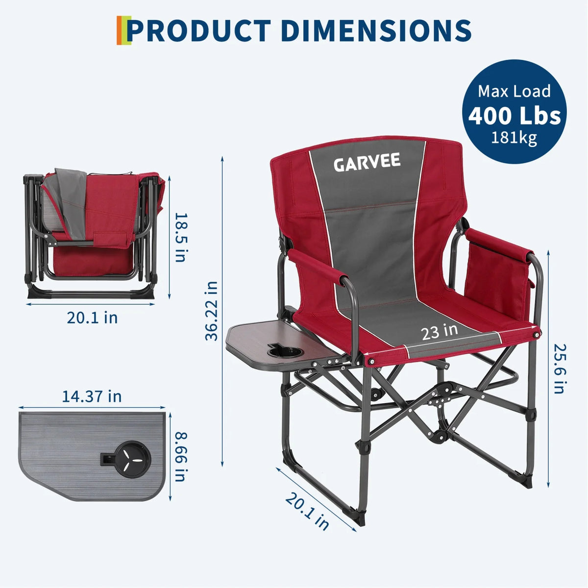 HiMISS Folding Directors Chair With Side Table And Cup Holder