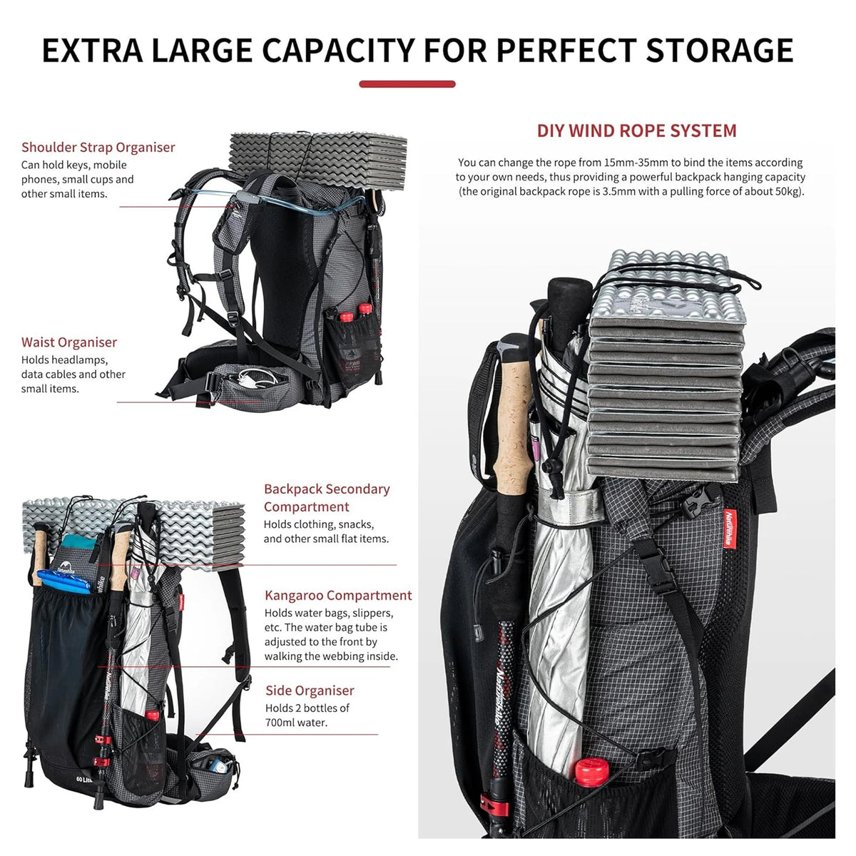 Naturehike Outdoor Hiking Backpack With Rain Cover For Camping and Travel