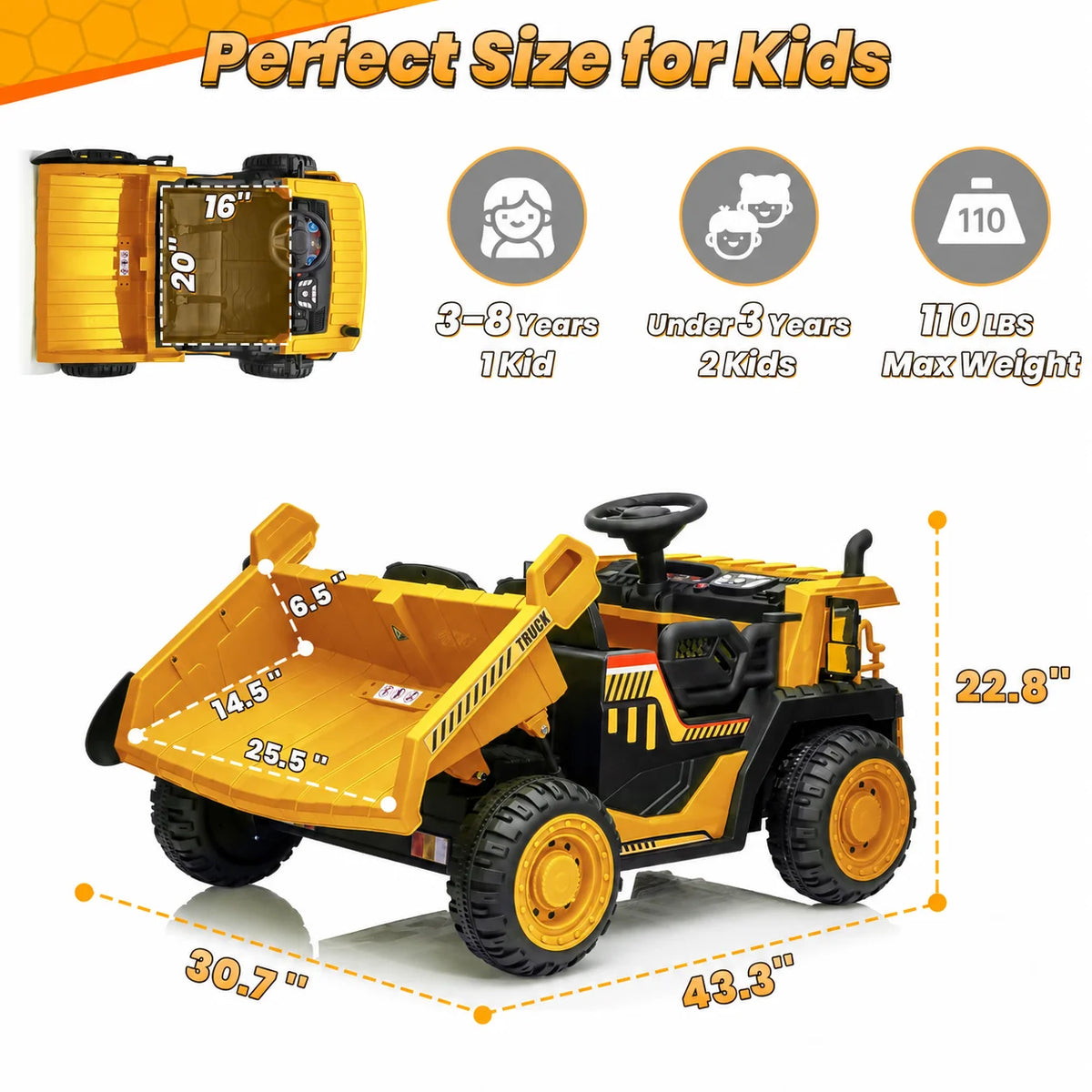 JOYRACER 24V Electric Two Seater Dump Truck Ride On Remote Control