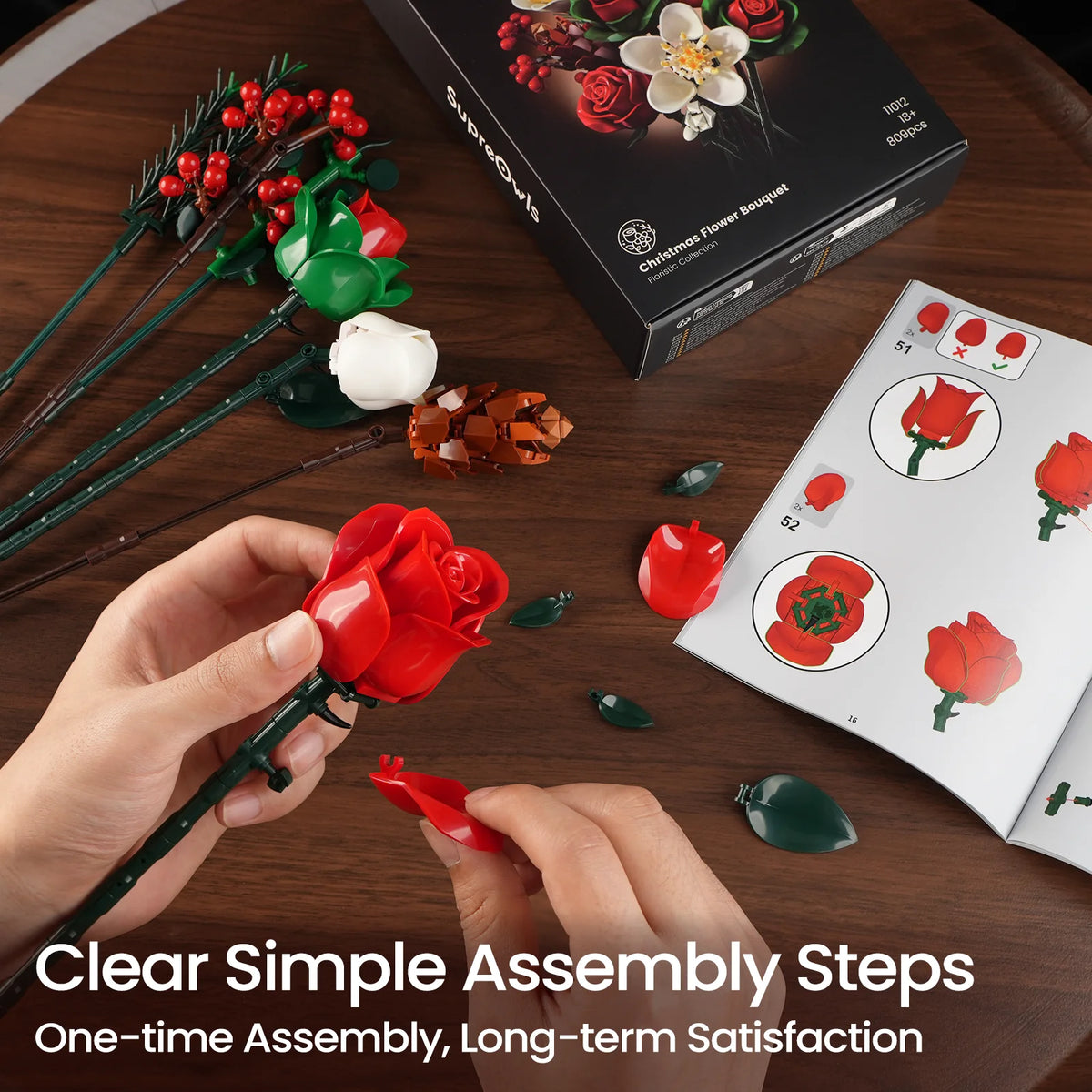 SupreOwls Christmas Rose Bouquet Building Blocks DIY Flower Decor