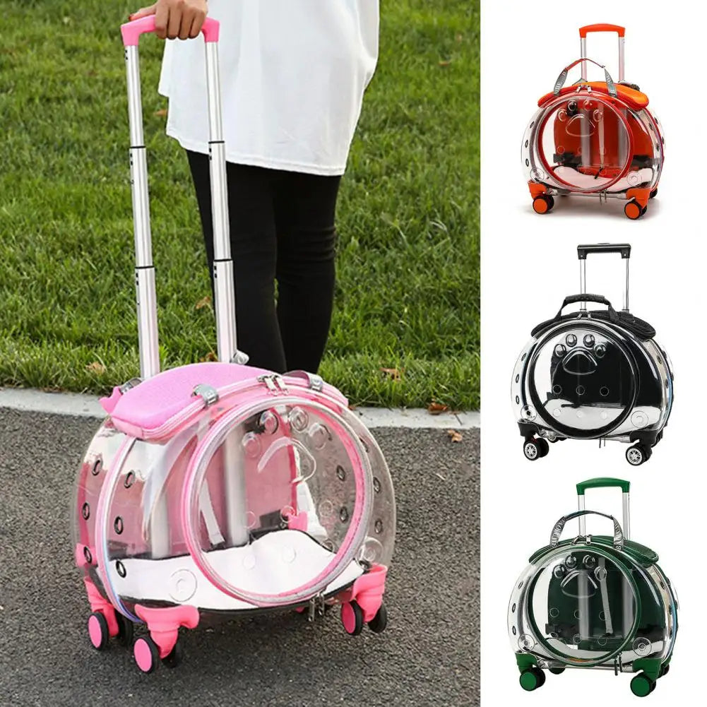 Portable Pet Rolling Carrier With Clear Ventilation And Silent Wheels