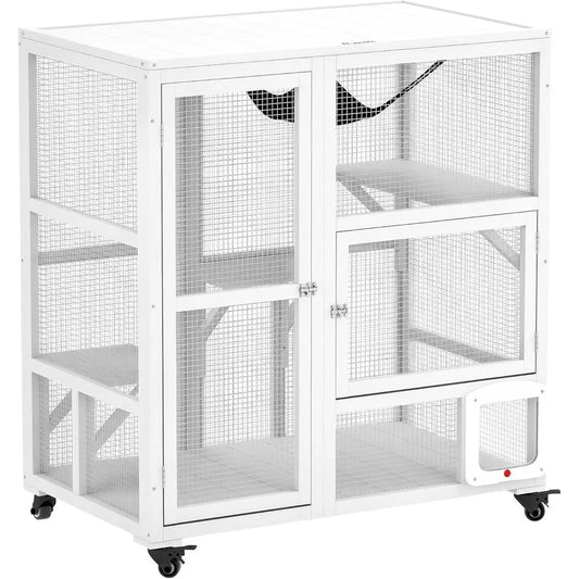 Indoor Mobile Cat Enclosure With Three Platforms And Hammock