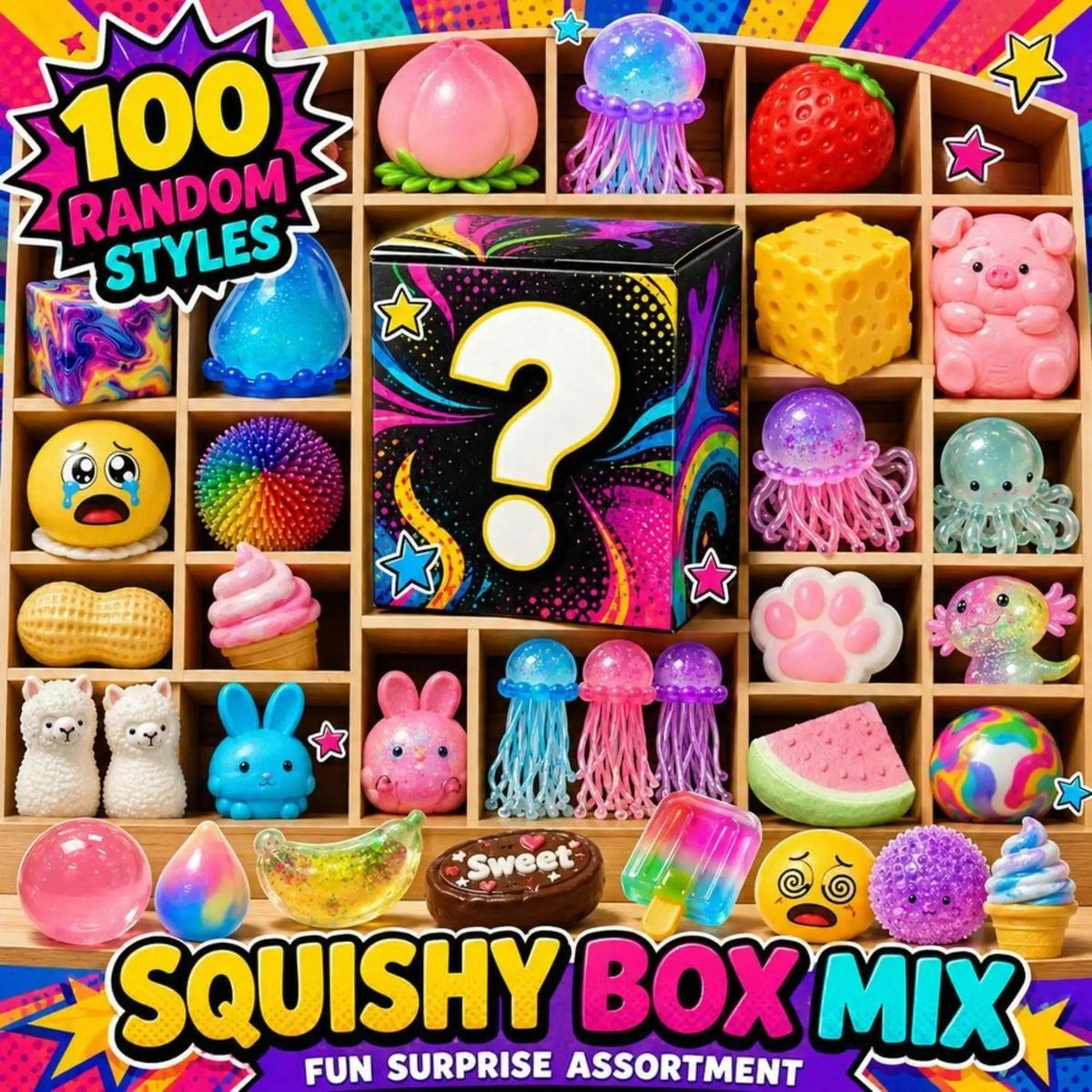 1pc Squishy Toy Party Favors, Soft Rubber Stress Relief Fidget, Random Cute Collectible Gift for Kids Adults, Office Desk Decor Birthday Carnival Prizes
